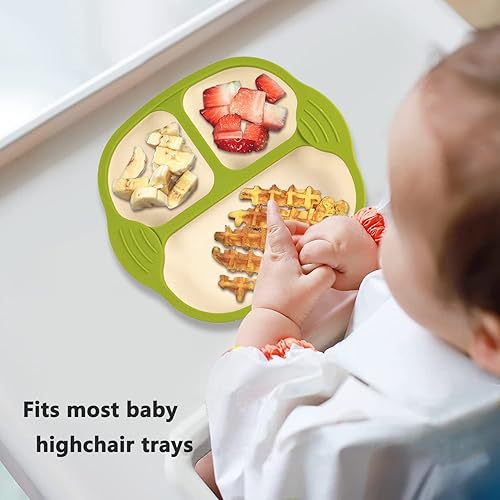 Miniatura 4 de IDVVSSX Placa de succión de silicona para niños pequeños, placa de bebé con succión, placa dividida de silicona para niños, adorable placa con asas,