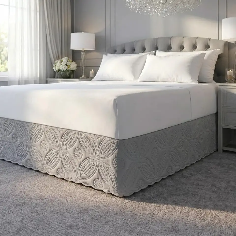 Saia Box Marie Casal Queen King em Microfibra | Saia para Cama Box Elegante, Macia, Lavável e Decorativa (Cinza, Queen)