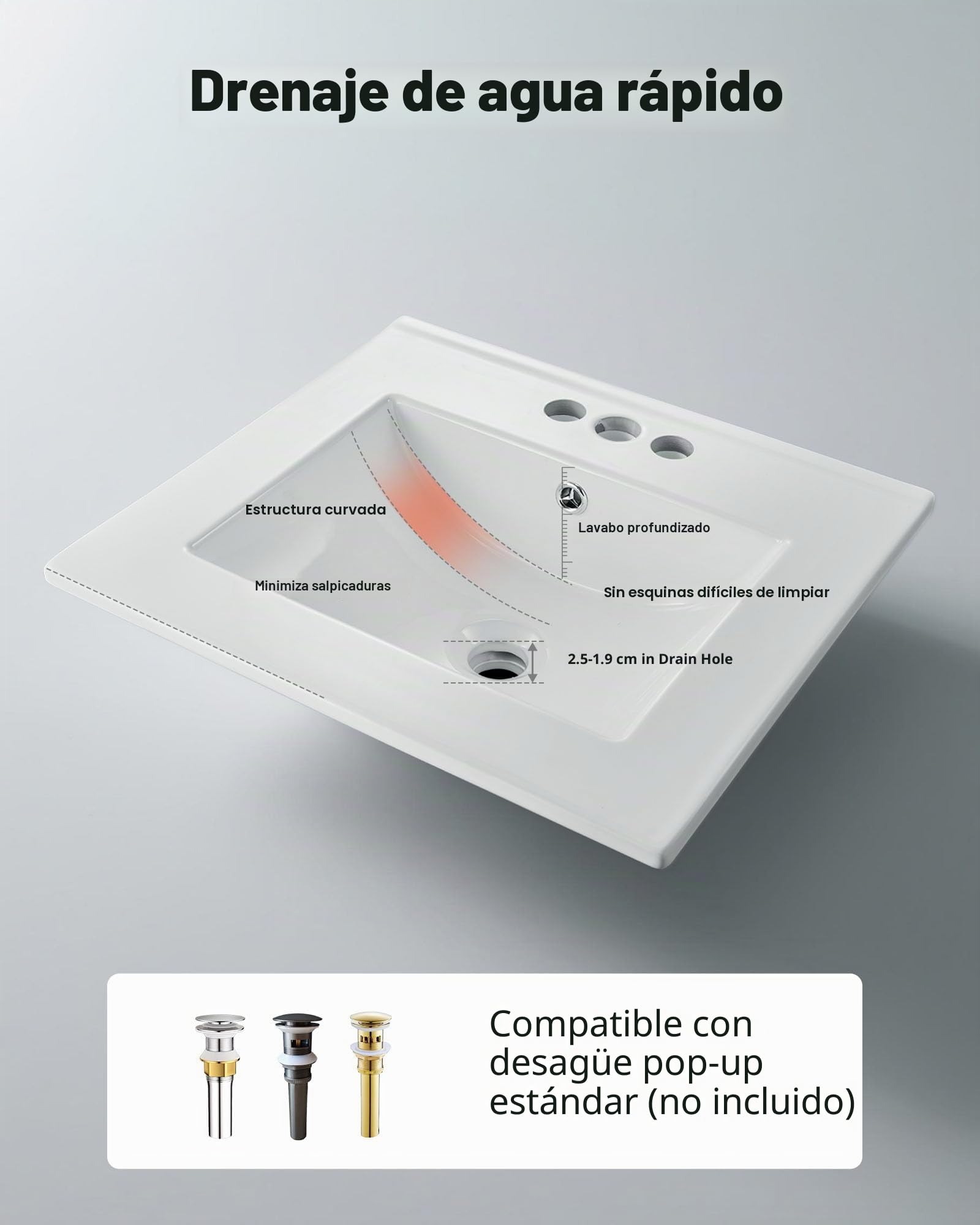 VEVOR Lavabo Semiencastrado Rectangular, 510 x 465 x 170 mm, Sobre Encimera con Rebosadero y 3 Orificios para Grifo, Moderno Lavabo Empotrado para Espacios Pequeños, Cocina y Baño, Color Blanco