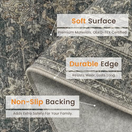 Rugland 6x9 Area Rugs - Stain Resistant Washable Rug, Anti Slip Rugs for Living Room, Vintage Tribal Area Rugs(Vintage01-Deep, 6'x9')