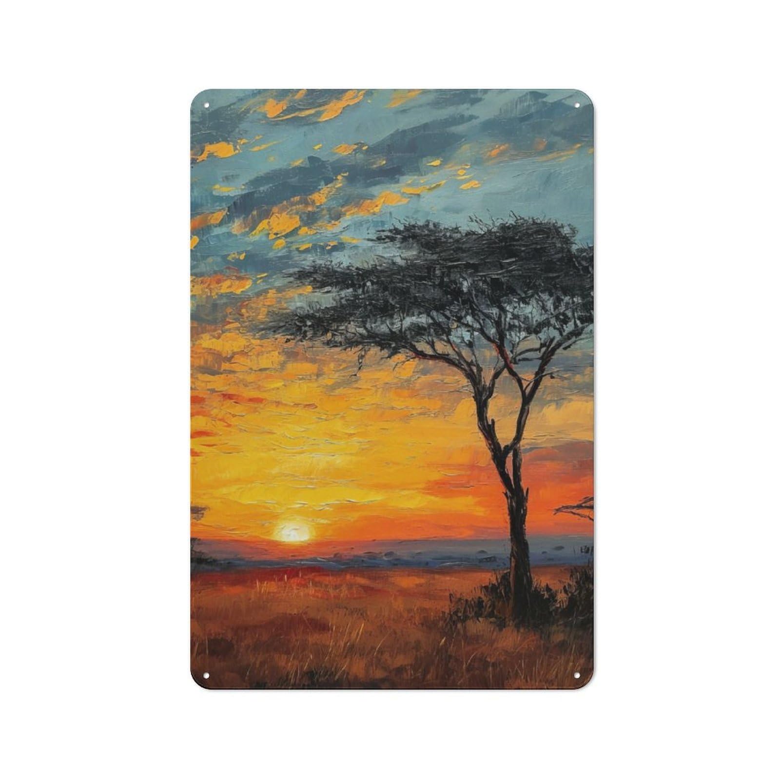 Junmoney African Sunset Serenity Retro Tin Wall Plaque 30X20cm For Studio Or Craft Room, Winter Wall Decor For Creative-Space Collectors
