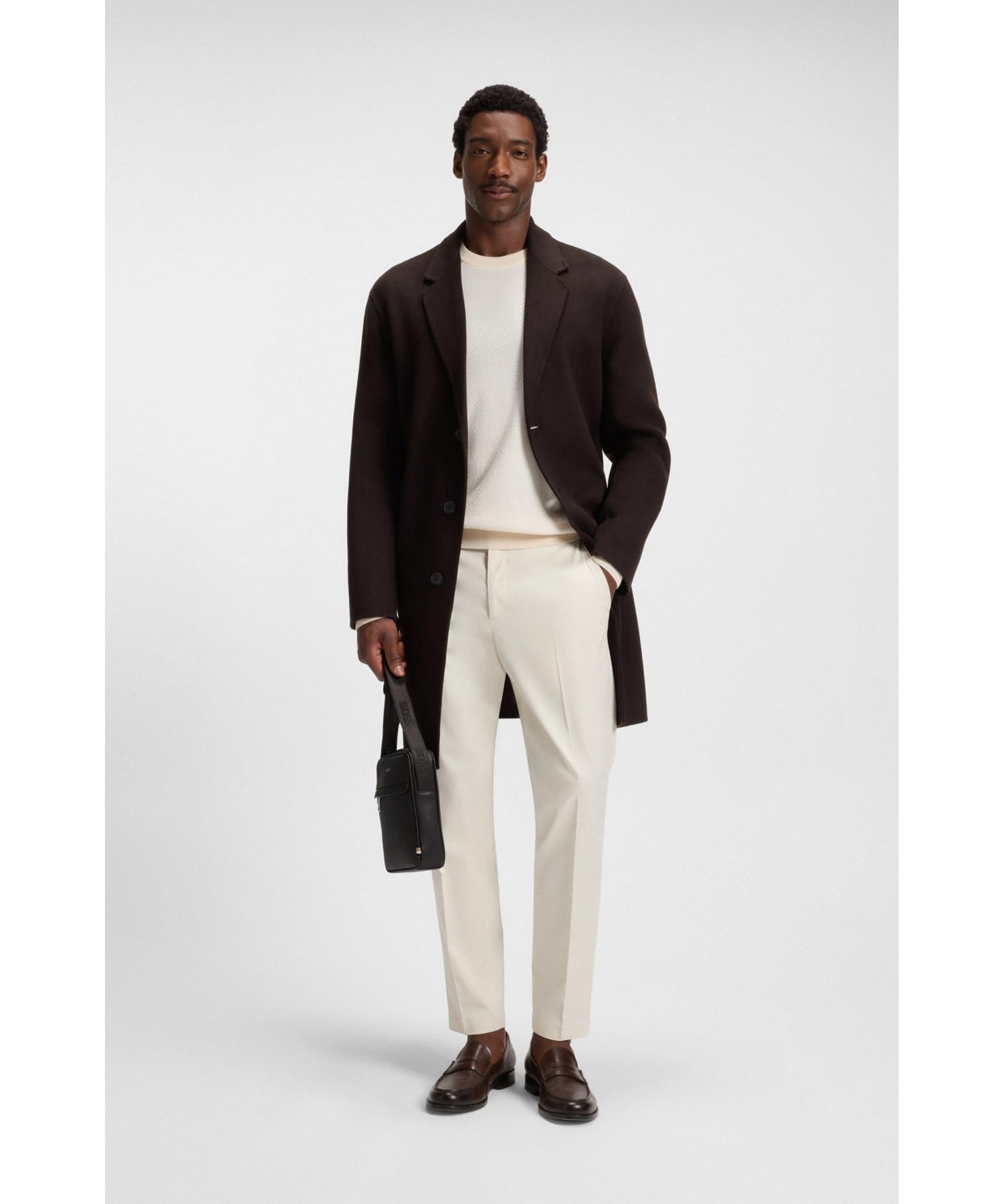 BOSS Zair NS Zip Reporter - Bolso para hombre con rayas y logotipo, marrón oscuro, 3545 Kubikzentimeter
