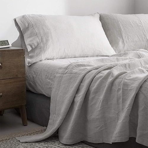 Simple&Opulence 100% Pure Linen Sheet Set Queen Size, Natural French