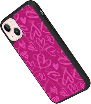 iPhone 13 Mini ile Uyumlu Kılıf, Kalp Desen, Pembe, Mat Siyah, Yumuşak Silikon, Şok Emici