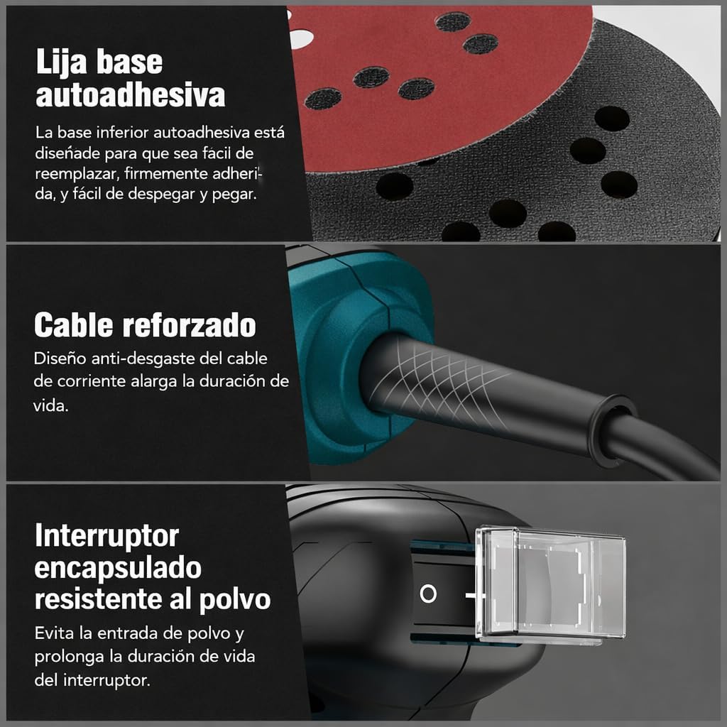 5-Inch Random Orbit Sander, 6 Variable Speeds 12000 RPM Orbital Sander, 3.0 Amp Electric Sander Machine with 5Pcs Sandpapers and Dust Collector for Woodworking Sanding Polishing