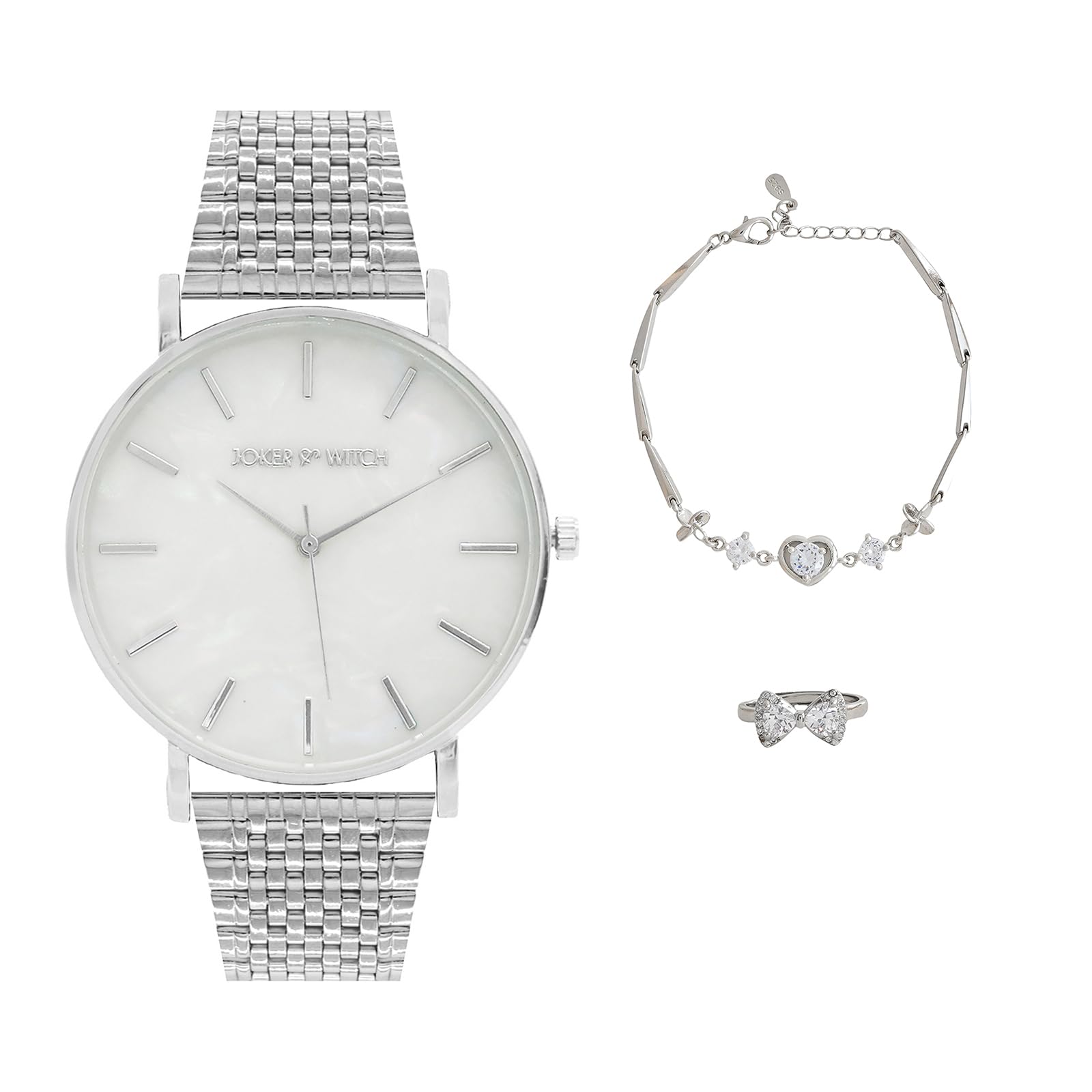 Joker & Witch Stainless Steel Lennox Love Triangle Women Analogue Watch Gift Sets, White Dial, Silver Band (B0CC4ZYPNM) Amazon Price History, Amazon Price Tracker
