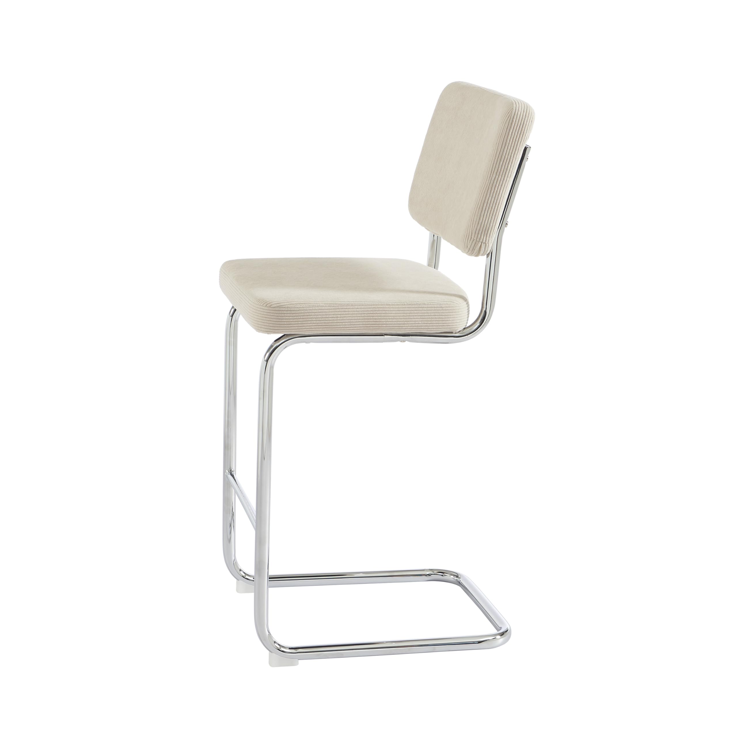BAÏTA Set di 2 sgabelli a metà alto Jack in velluto trapuntato, piede in metallo (Beige)