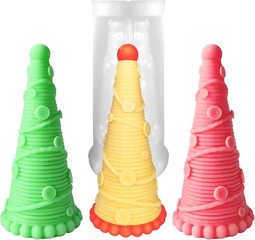Molde de silicona para árbol de Navidad con botones, moldes de vela de silicona 3D para hacer velas, resina epoxi, manualidades de Navidad, jabón