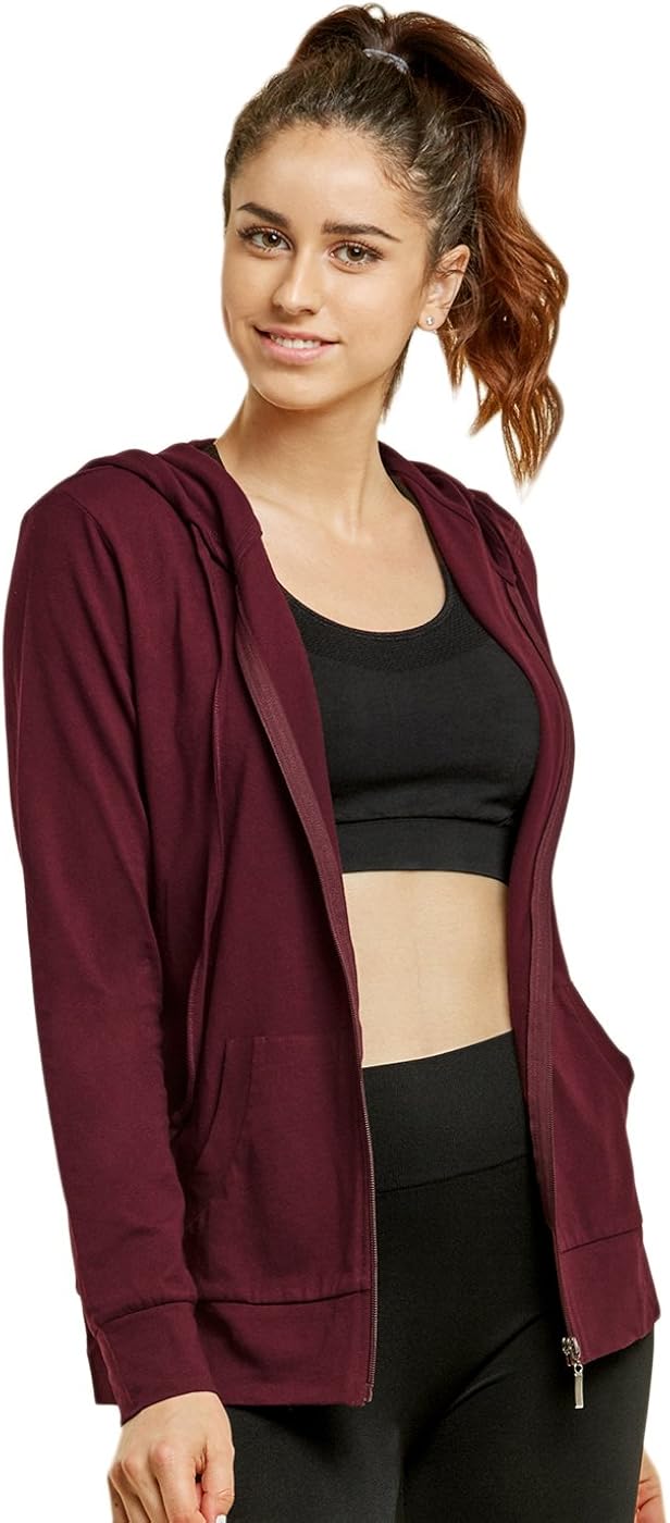 Sofra Women's Thin Cotton Zip Up Hoodie Jacket Small Burgundy