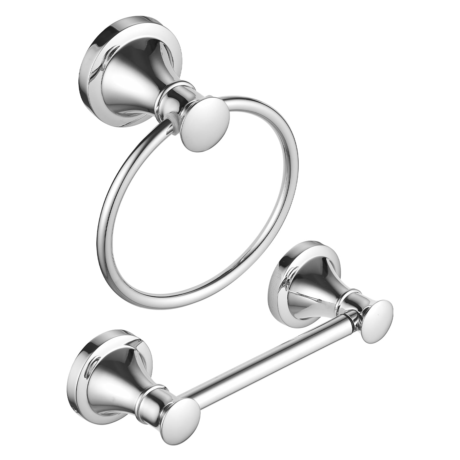 Toilet Paper Holder and Hand Towel Ring Polished Chrome Wall Mount Bathroom Hardware Accessories 2 PCS Set Flexible Pivoting Toilet Tissue Roll Holder and Towel Hanger, Stainless Steel