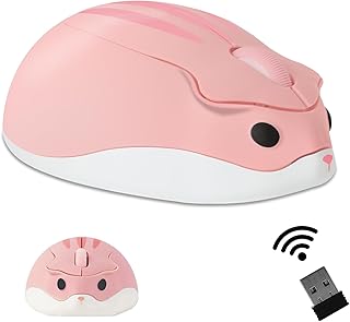 Wireless Mouse Cute Hamster Shaped Computer Mouse 1200DPI Less Noice Portable USB Mouse Cordless Mouse for PC Laptop Computer Notebook MacBook Kids Gift (Pink)