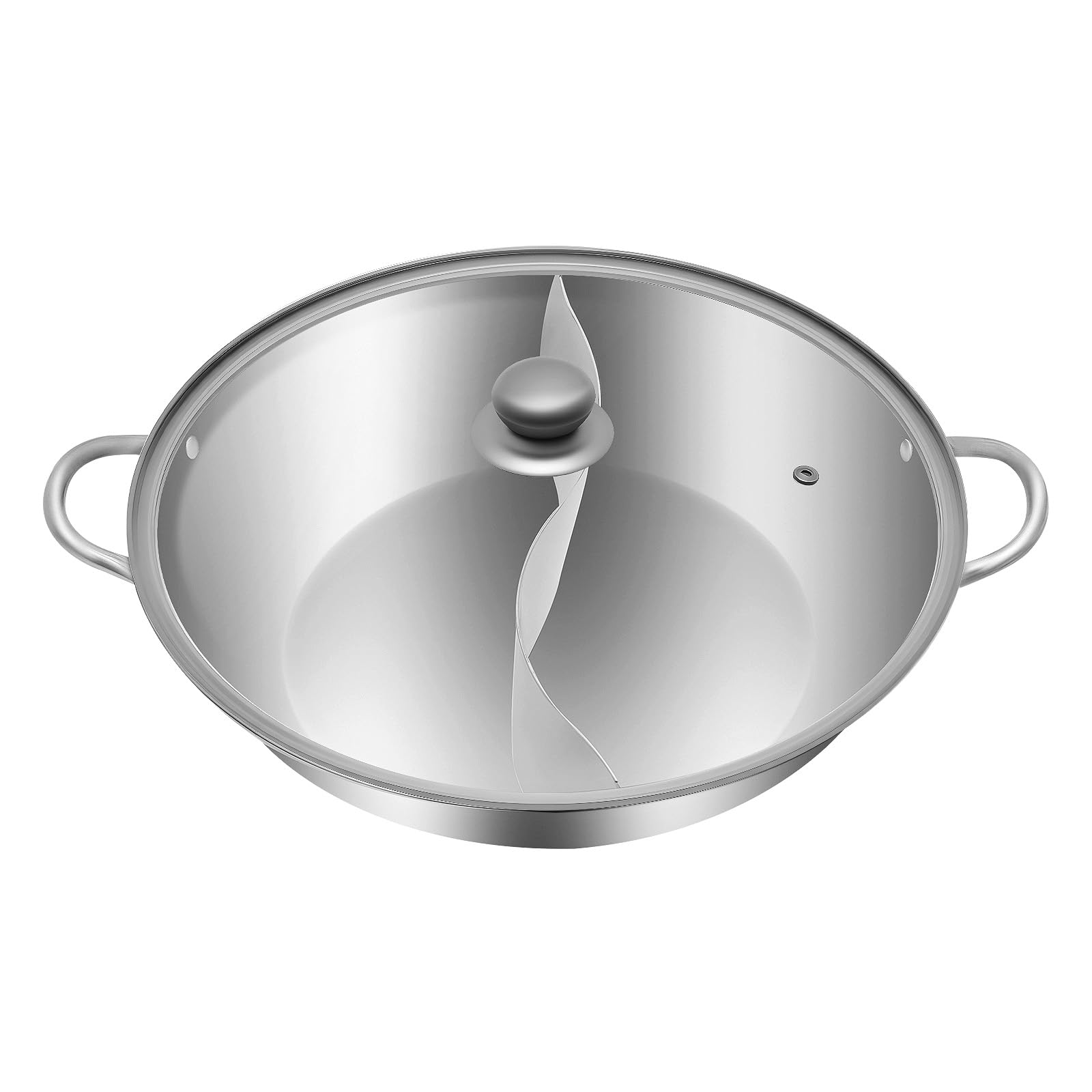 Olla de acero inoxidable, 34 cm, fondue china, acero inoxidable, doble shabu shabu con tapa, para cocinas de inducción, cocinas de gas, cocinas eléctricas, 2 cámaras
