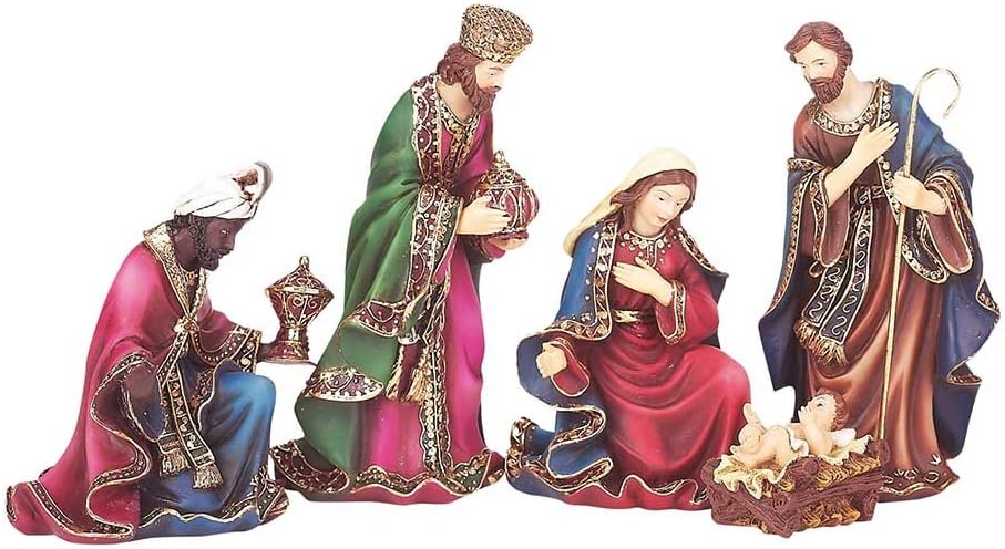 Dicksons Christmas Nativity Figurine - Holy Family 4x5.75 Inch, Knitted Glitter Resin, Perfect Holiday Home Decor & Gift