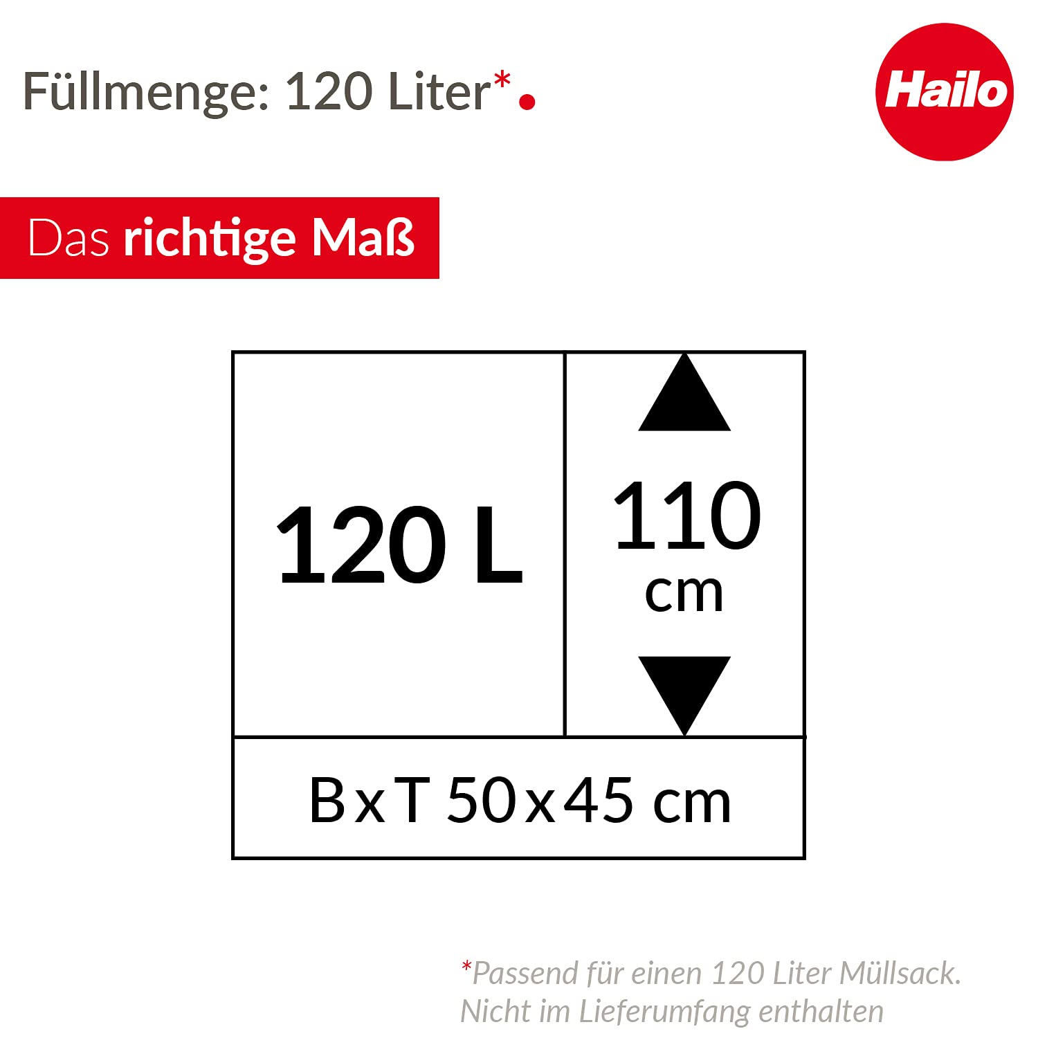 Hailo ProfiLine WSB Design XXXL Wertstoffsammler - 1 x 120l - schlagbeständiger Sammelbehälter aus technischem Kunststoff - Müllsackhalterung & Einwurfklappe mit 3 wechselbaren Einsätzen - grau | Volumen 120 l, inkl 3 Deckeleinsätze, grau