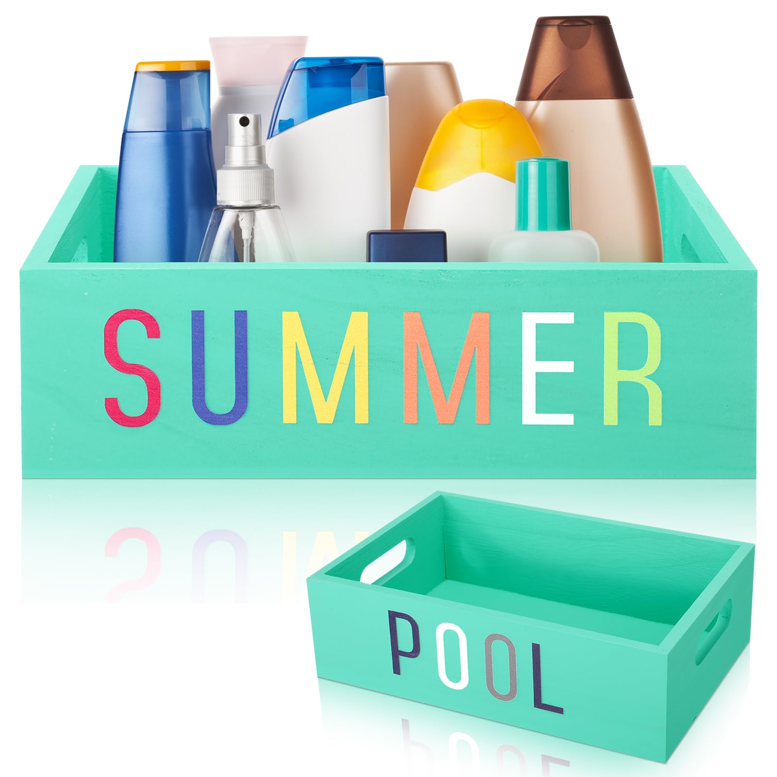 Weysat Protezione solare Piscina Secchio di stoccaggio in legno Cestino a bordo piscina fuori terra Cestino estivo Cesto di stoccaggio all'aperto per nuoto Campeggio Spiaggia Indoor Outdoor Protezione