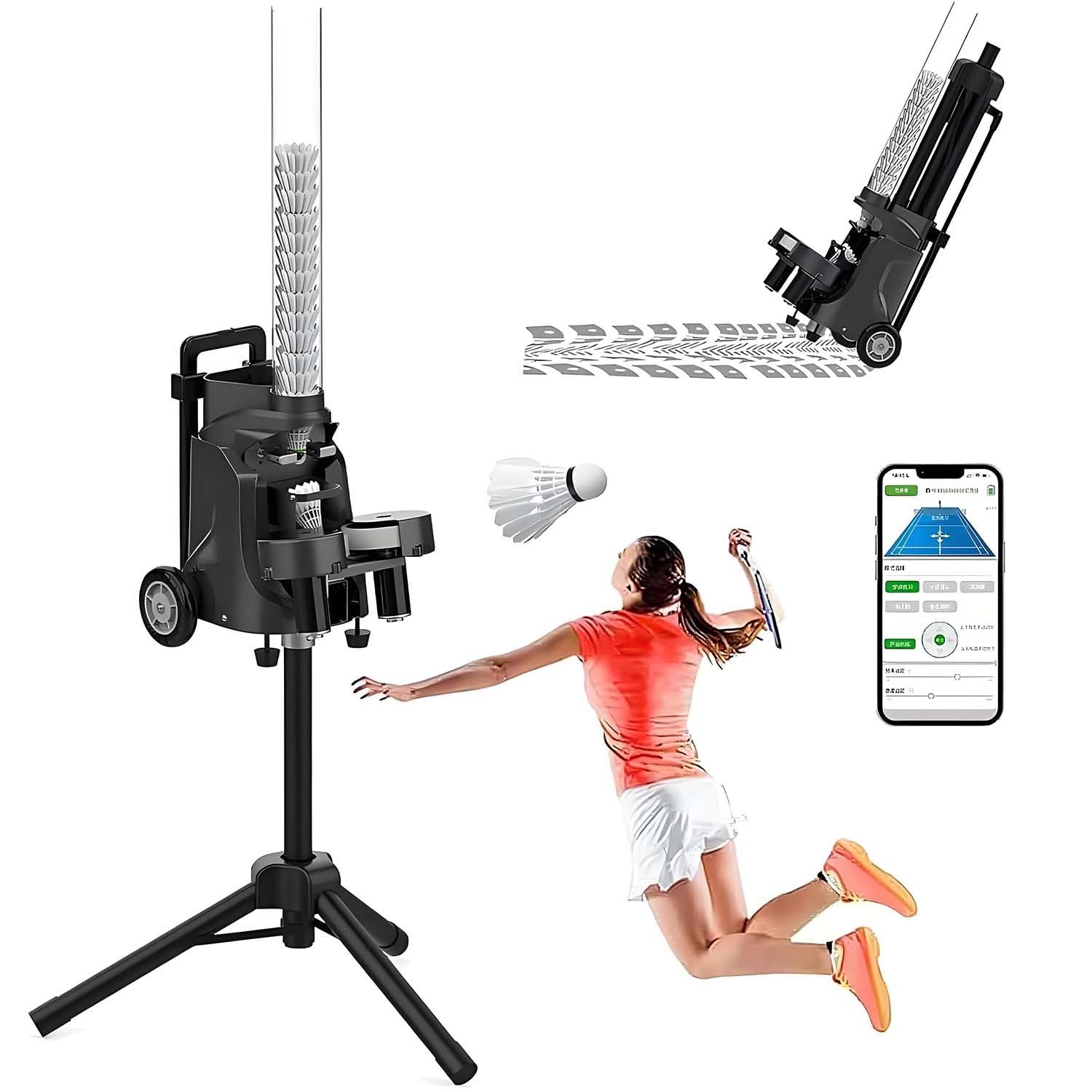 Máquina automática de bádminton, dispositivo de entrenamiento individual con alimentador de volante, equipo de práctica profesional para entrenamiento de juegos en interiores y exteriores