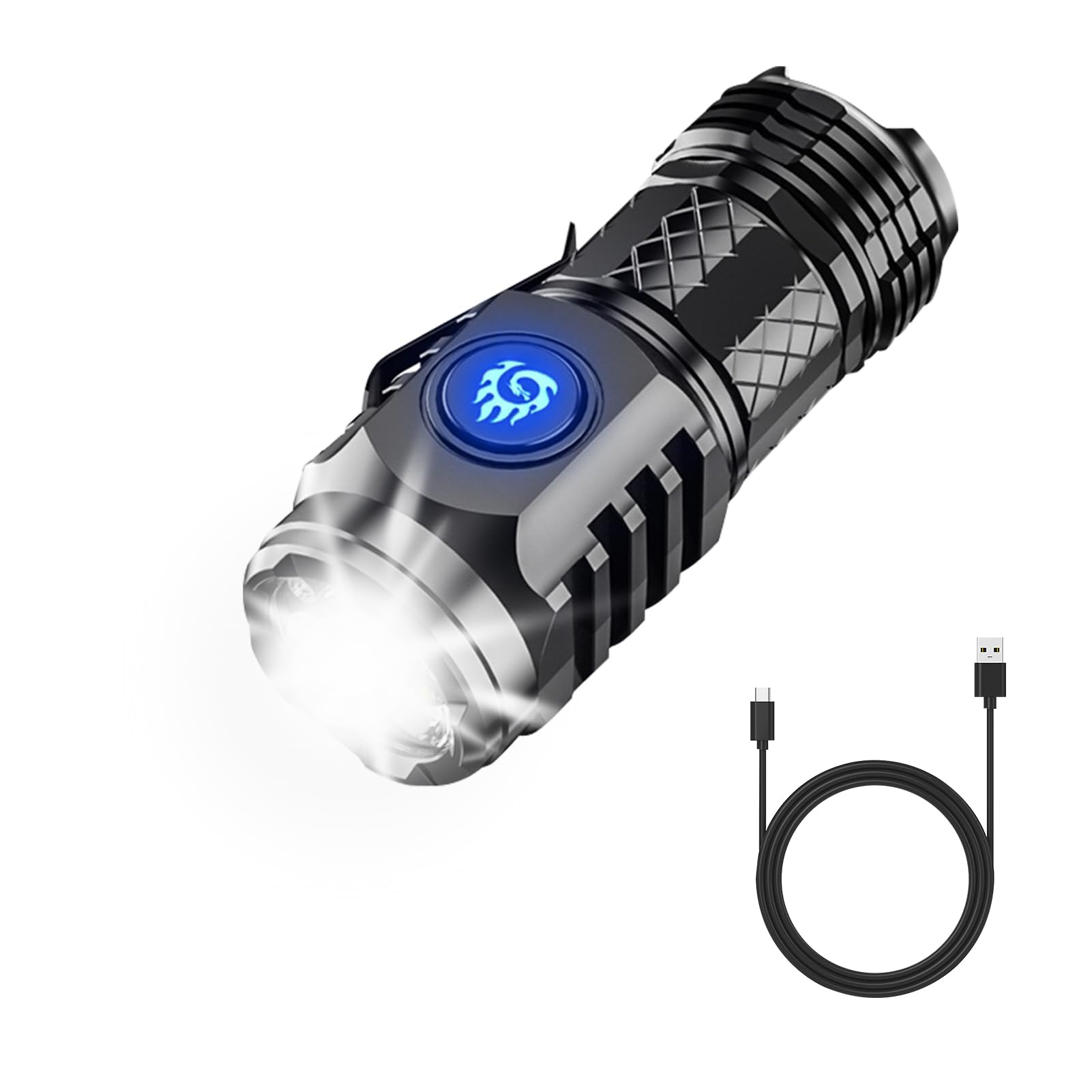 HLJS Three-Eyed Monster Mini Flashlight, Super Bright Portable Mini Flashlight, Rechargeable Flashlight with 5 Light Modes, LED Flash Light Torch Waterproof Pocket Torch for Outdoor (Black)