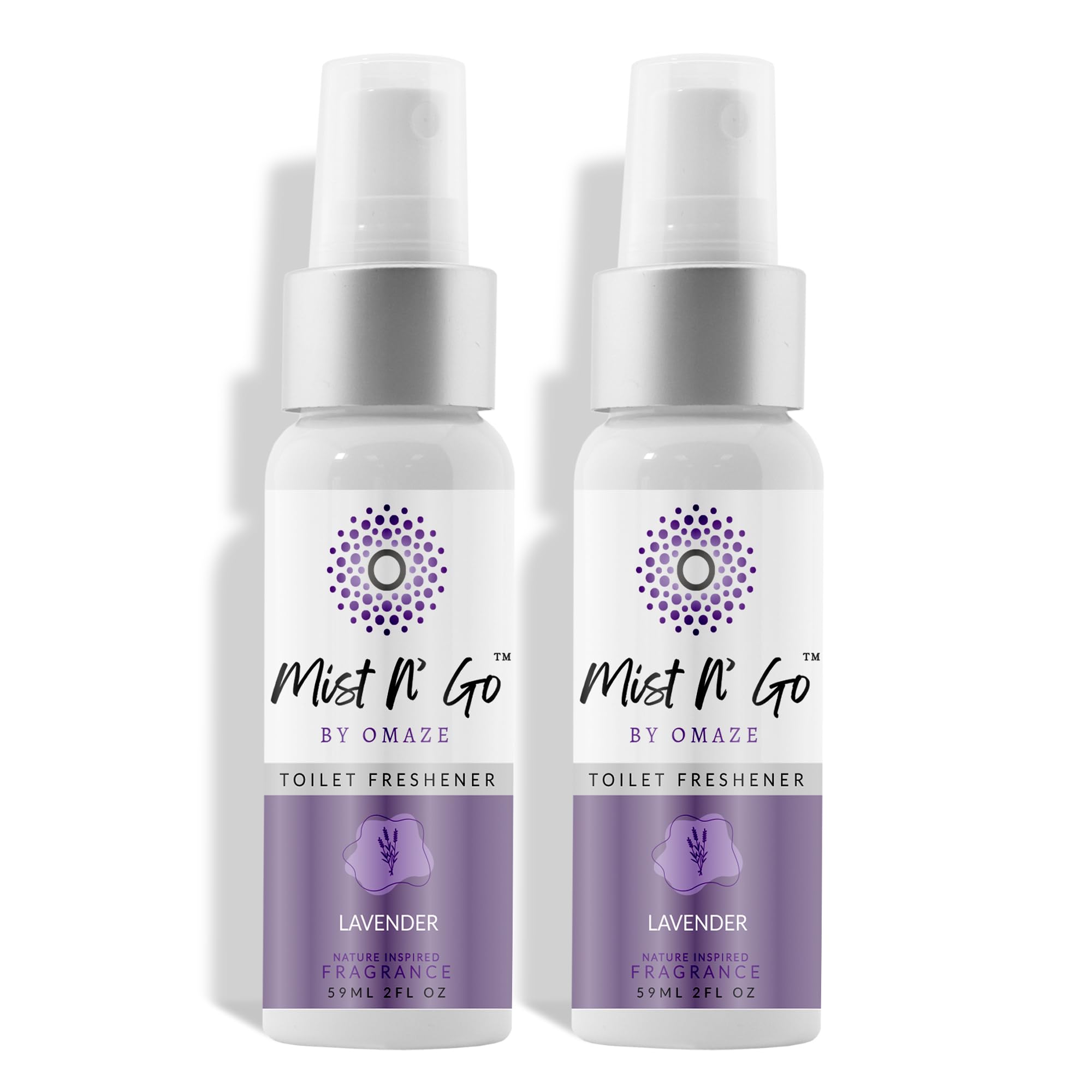 Mist N' Go by OMAZE Podróżny spray łazienkowy do usuwania nieprzyjemnych zapachów, podróżny spray do toalety do odchodów, odświeżacz powietrza w sprayu do łazienki, lawendowy, regularny rozmiar (2