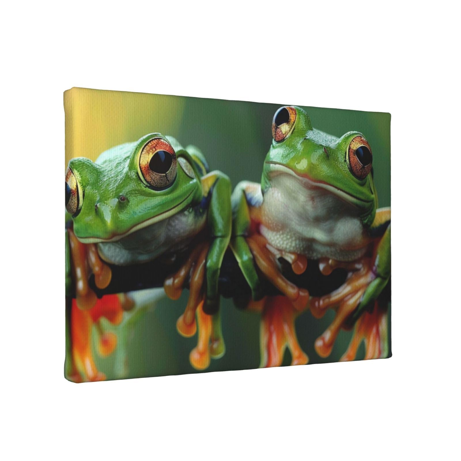 YKLJG Funny Frogs Printed Wall Art Canvas Painting 30x20 CM Wooden Framed Picture Painting Artwork Prints for Bedroom Kitchen Home Office Decor