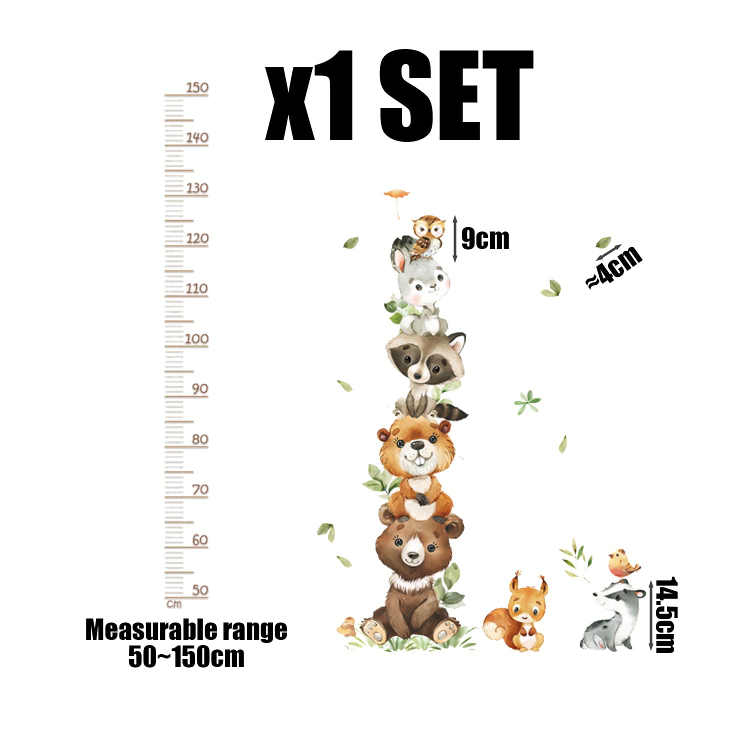 1 Set of Children's Small Animal Height Wall Stickers, Cute Children's Height Chart Wall Stickers - Image 2