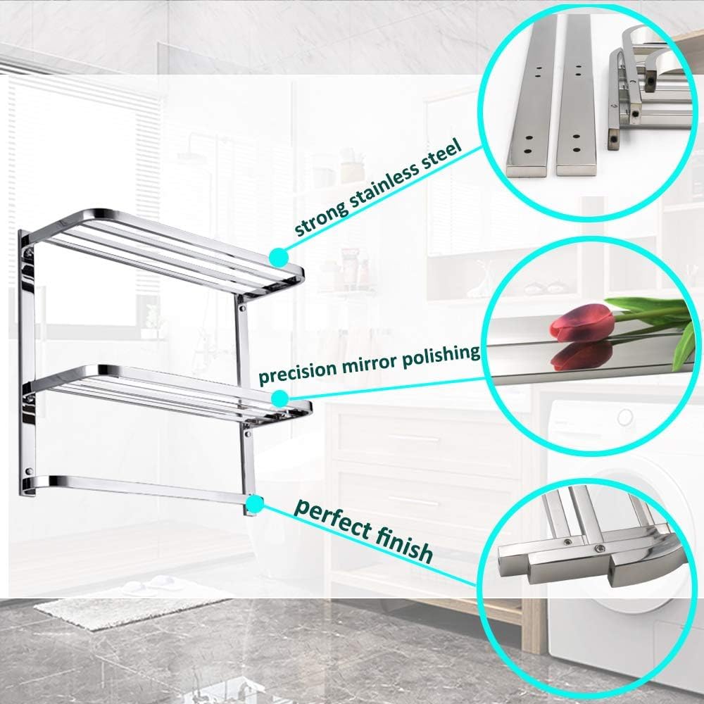 Porte-serviettes de salle de bain de 50,8 cm, étagère flottante à 2 niveaux pour la maison, les toilettes et l'hôtel, matériel de montage inclus, chrome poli