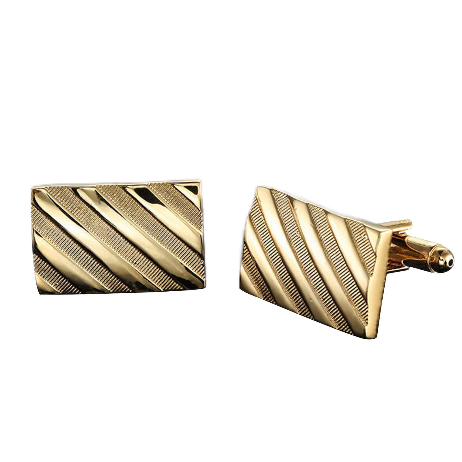 2Pcs Square Cufflinks Quality Durable Stripe Pattern for Wedding Shirt Gold Stripe-image-14