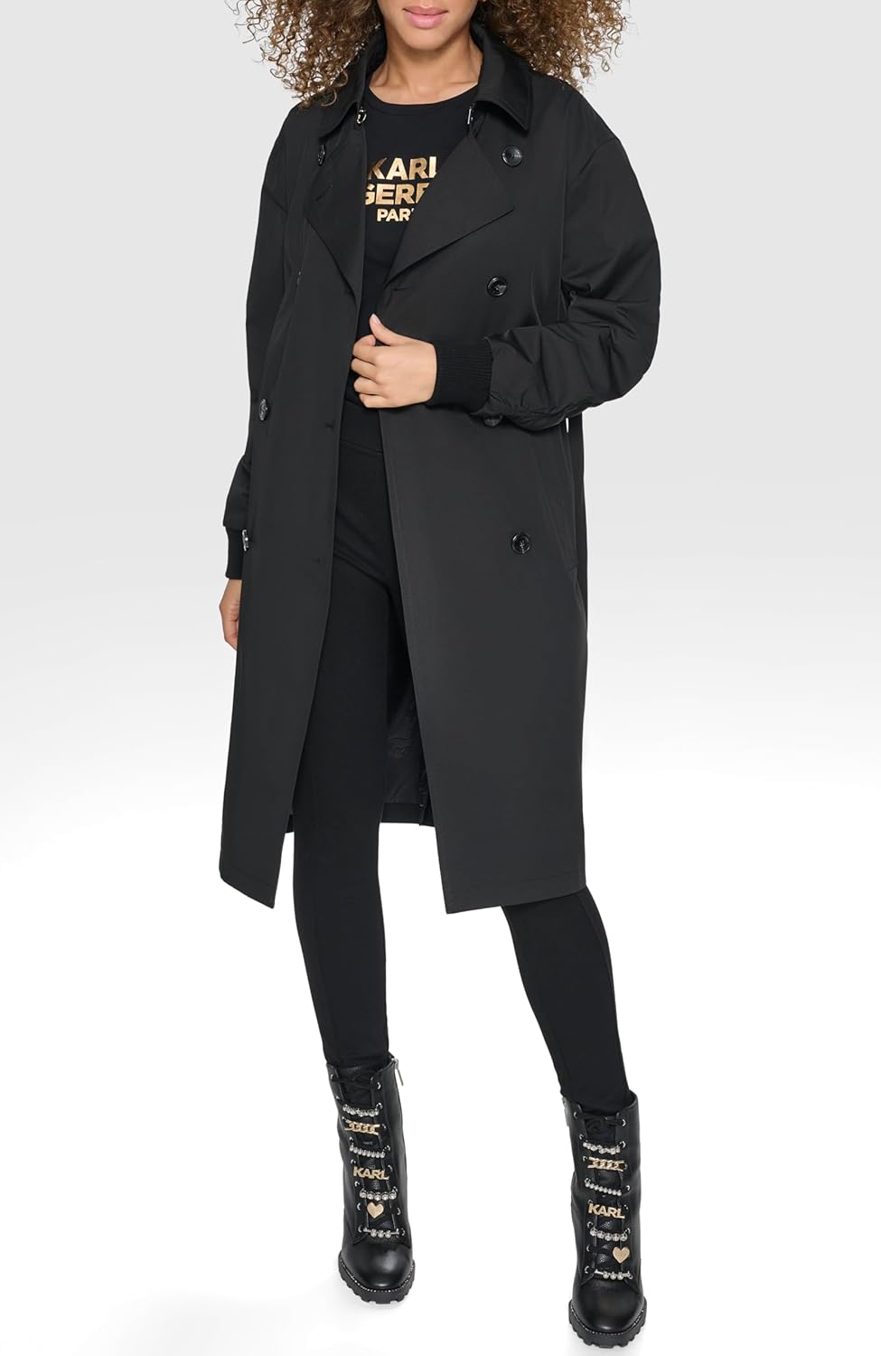 KARL LAGERFELD Women's Long Belted Trench With Bomber Sleeves - Image 5