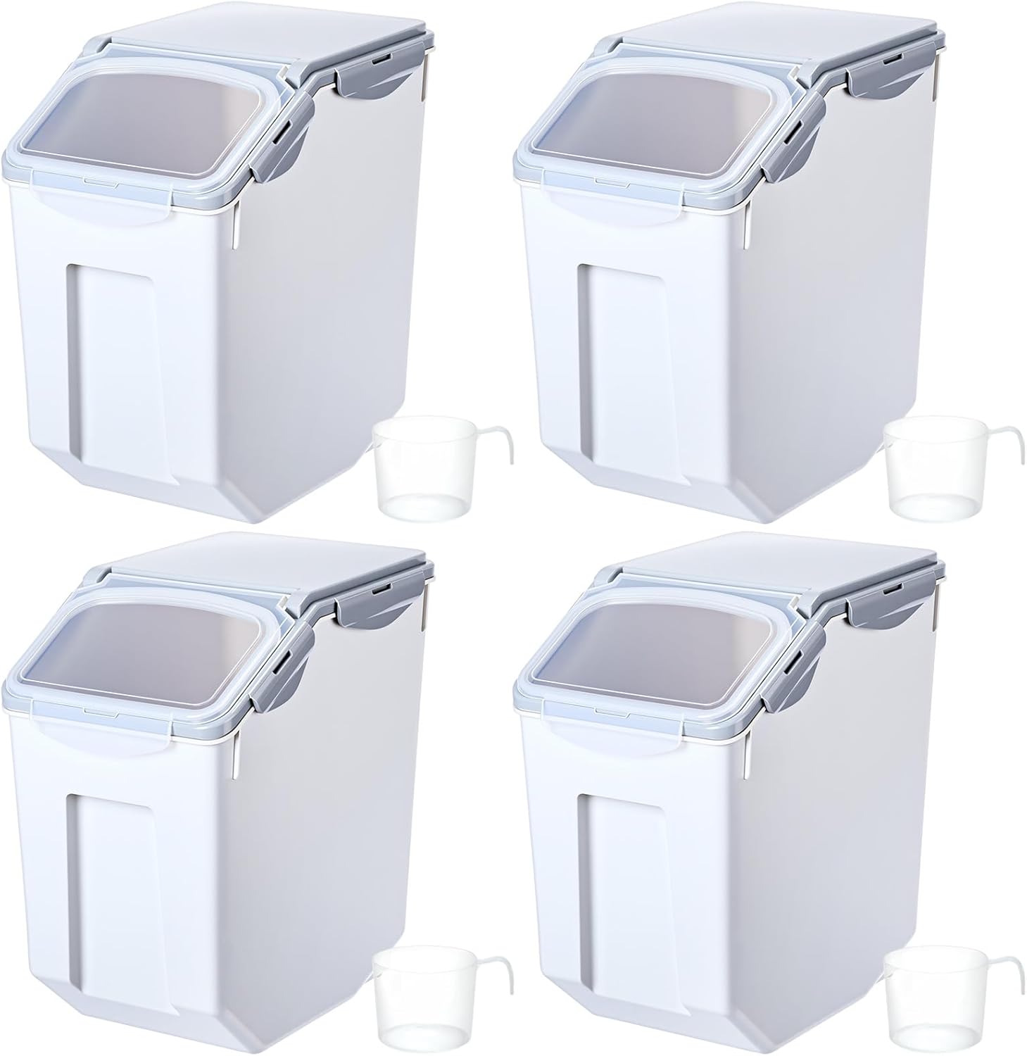 Umigy 4 Pack Rice Storage Container With Wheels Plastic Airtight Lid Flour Container Bin for Dog Pet Cereal Grain Dry Food, 15 Liter / 30 lbs (Gray)