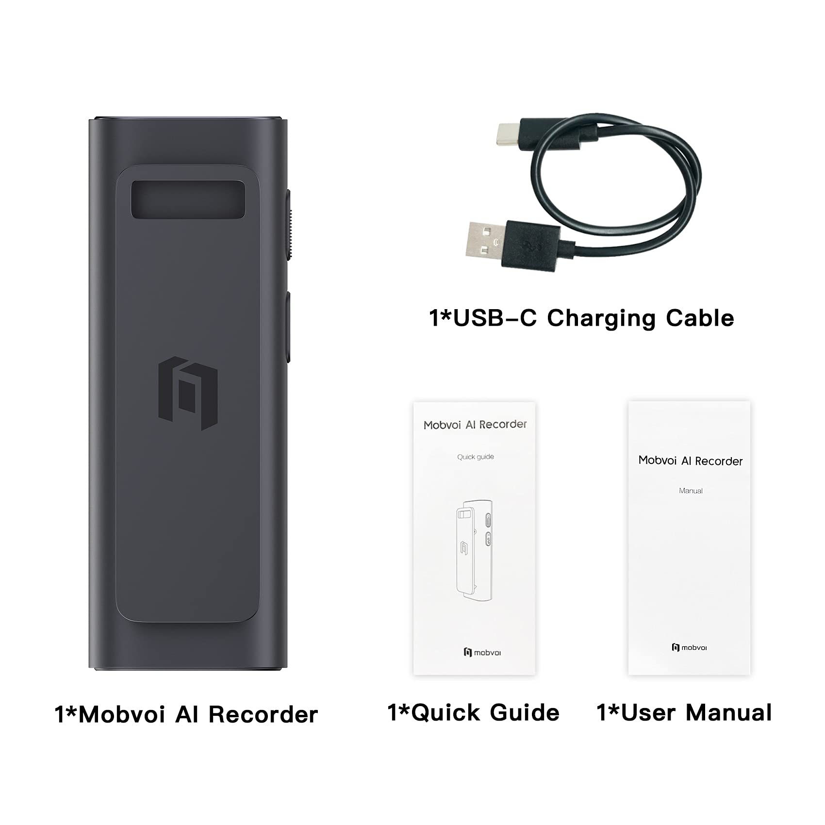 Mobvoi Mini Registratore vocale digitale Riduzione del rumore Portatile Trascrizione magnetica da audio a testo Memoria da 500 ore Caricatore USB a batteria lunga per interviste Conferenze Riunioni