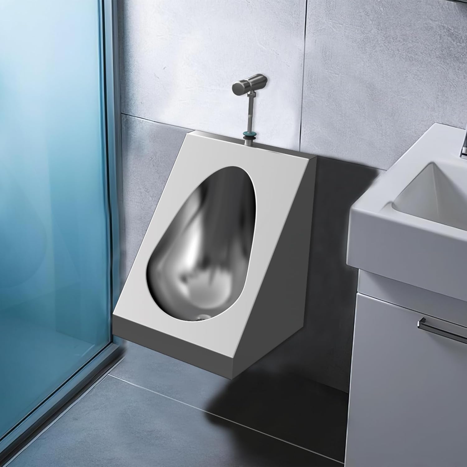 Stainless Steel Urinal for Men, Bathroom Urinals Wall-Mounted Commercial Urine Diverter for Home, Garage, RV
