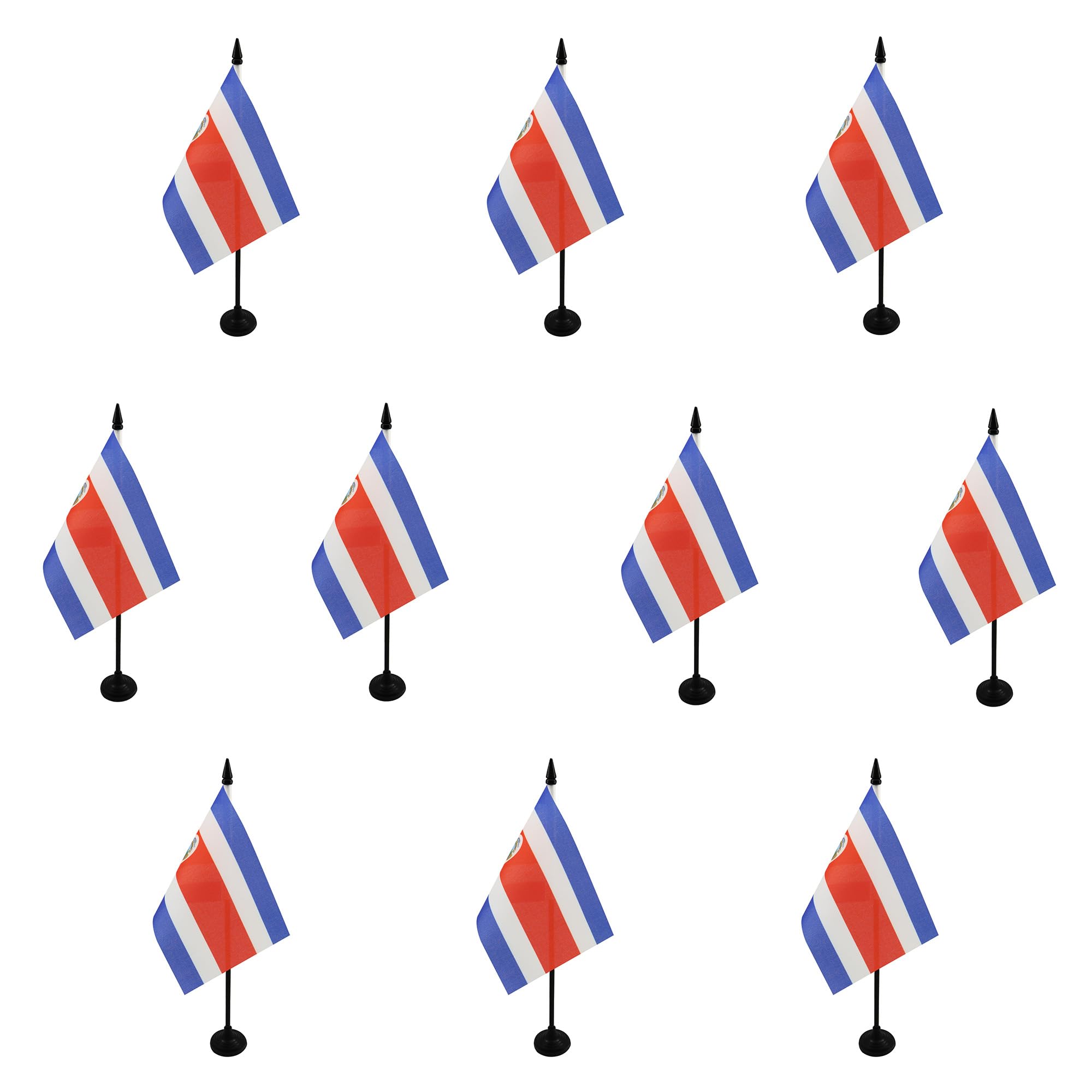 AZ FLAG - Set of 10 Costa Rica Table Flag 4'' x 6'' - 10 Small Costa Rican Office Flags 100% Polyester 15 x 10 cm - Mini Desk Flag with 10'' Pole and Black Plastic Base