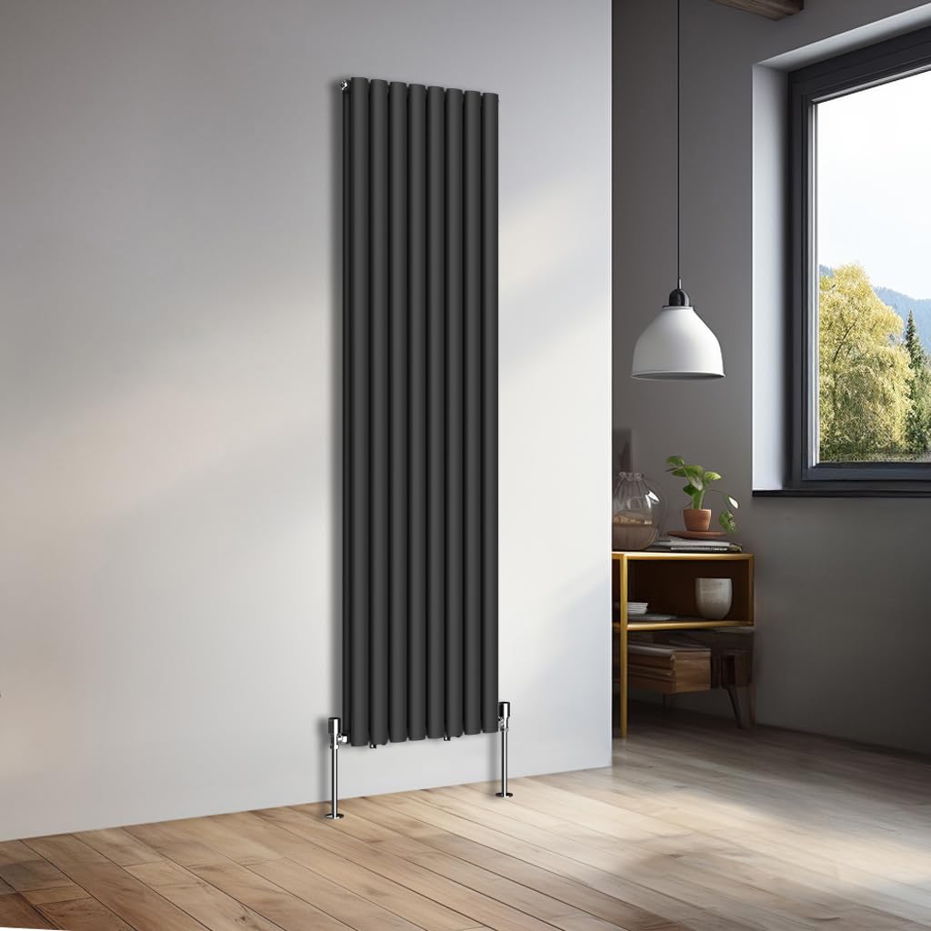 Nrg Black 1800X472mm Vertical Oval Double Panel Heater Column Radiator Central Heating Radiators Designer Tall Radiators