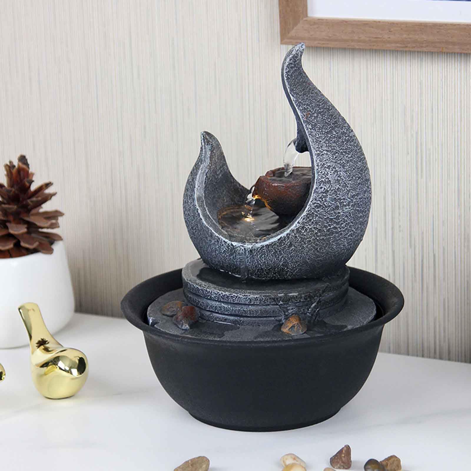 La fontana del tavolo, Fontane for interni con fontana a cascata da tavolo luce a LED