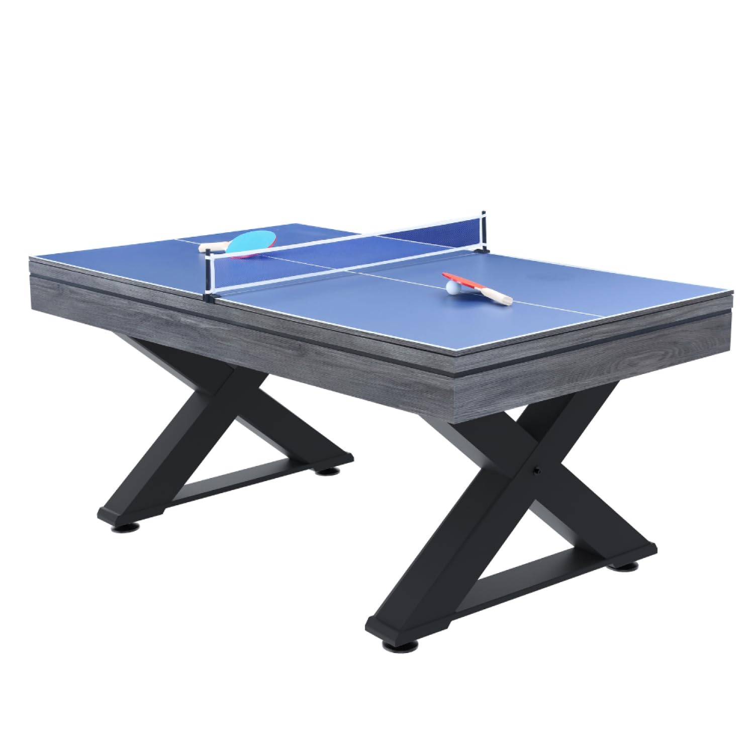 CONCEPT USINE | Tavolo multigioco 3 in 1 Biliardo e Ping-Pong Texas + Accessori | Design moderno in legno grigio | Tavolo da gioco o pranzo | Materiali di qualità | Famiglia o tra amici