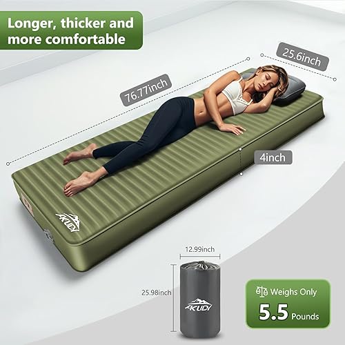 Miniatura 2 de Colchoneta de dormir autoinflable con bomba eléctrica, almohadilla de campamento de espuma viscoelástica ultra gruesa de 4 pulgadas con almohada,