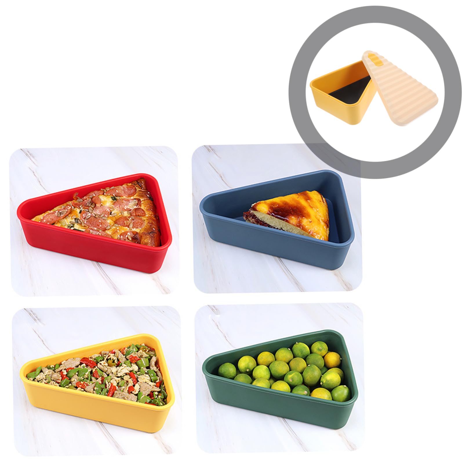 Cabilock Boîte À Pizza Boîte À Pizza Conteneur De Stockage De Pizza Avec Couvercles - Récipient Alimentaire Triangle En Silicone Réutilisable Pour Les Restes - Valise Portable Gain De