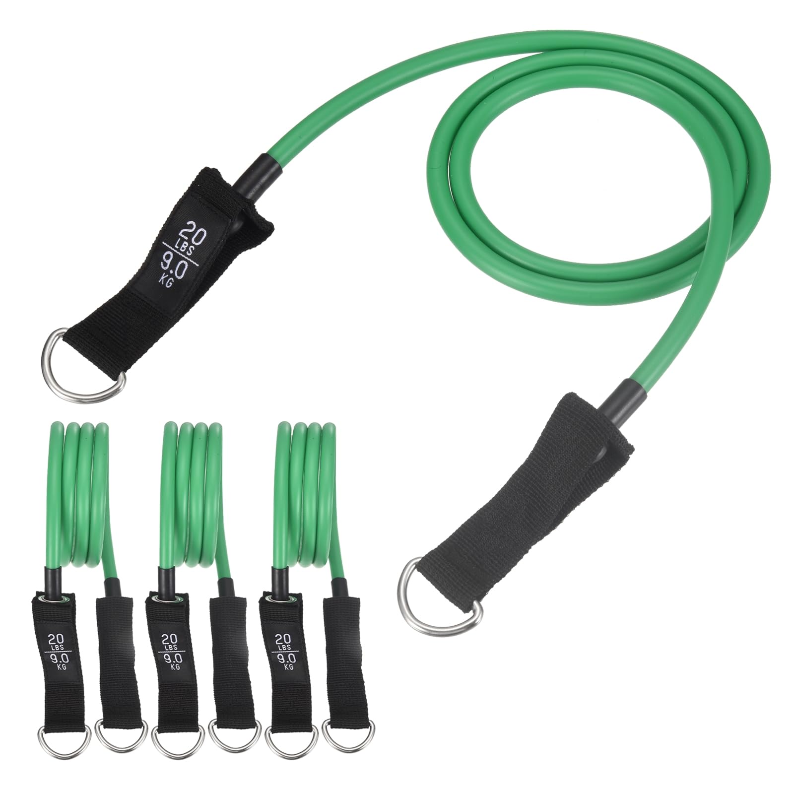 YELARXI Resistance Tube Band, Exercise Bands with Handles Stretch 20Lbs & 4 PCS & Latex & Green, Fitting for (Men/Women/Fitness/Strength Training/Gym Equipment/Work Out/Outdoor/Indoor)