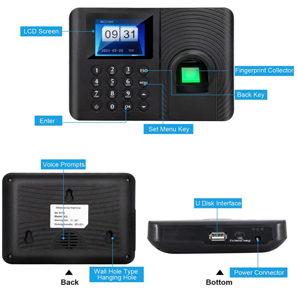 Display LCD da 2,4 pollici biometrico impronte digitali password presenze sistema di controllo registratore tempo dipendenti piccola impresa USB Download dati tempo orologio registratore