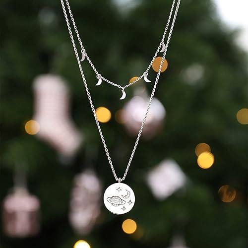 Miniatura 2 de Saturn Moon Star Necklace for Women 925 Sterling Silver Circle Pendant Celestial Gold Charm Choker Necklace Christimas Gifts for Her Silver