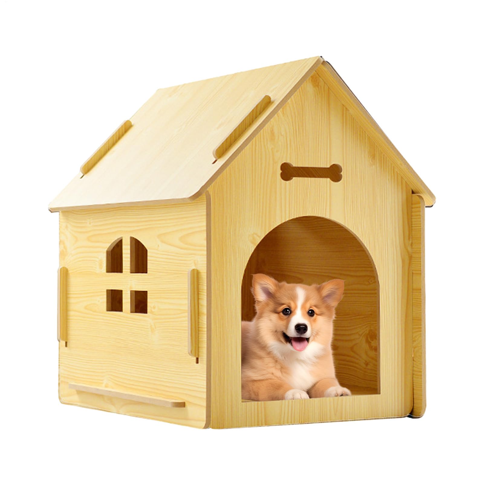 Caseta Para Perros De Madera | Jaula Impermeable Desmontable - Casa Para Gatos Resistente A La Intemperie Con Ventana,Para Cachorros y Razas Pequeñas, Medianas y Grandes para Balcón, Jardín, Terraza y