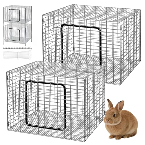CraftyDream 2 Pack Stackable Rabbit Cage 24x 24x16 Metal Small Animal Breeding Cage Nesting Box with Strips and Clips Grid Mesh Wire Rust Resistant Galvanized Easy to Assemble Rats Ferrets Hutch