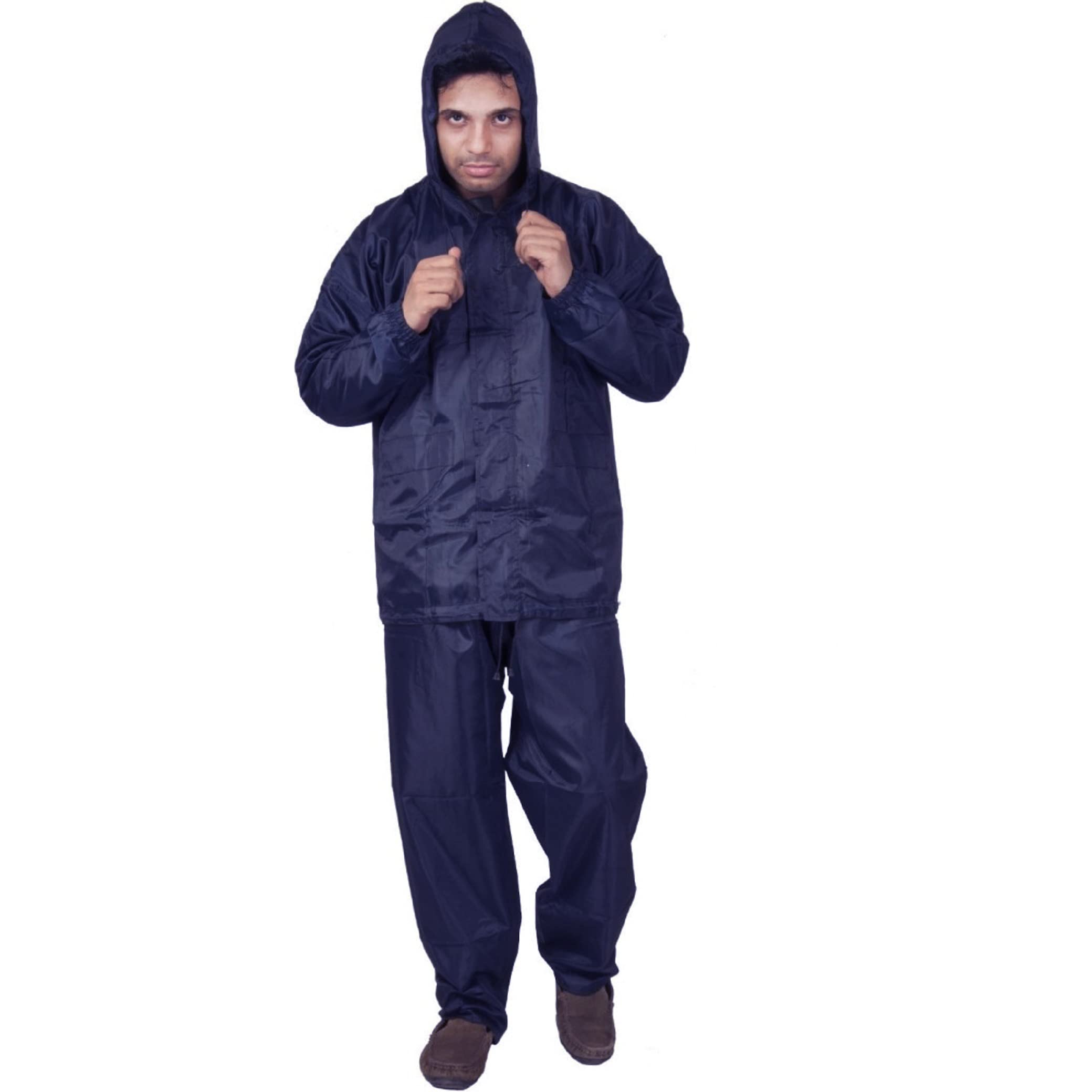 Neekshaa Men's & Women's Raincoat, Rainwear, Barsaati, Rainsuit with Hood, Side Pocket 100% Waterproof Portable Rain Suit-Black & Blue-image-33