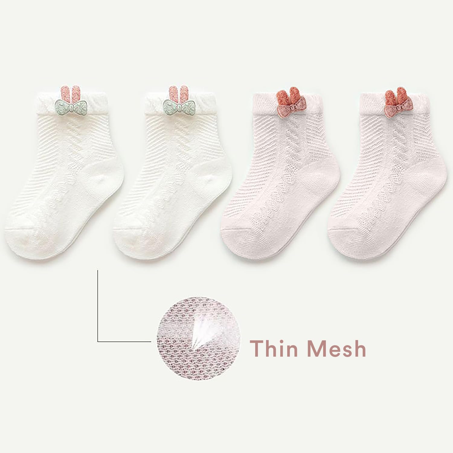 SYGA Baby Girl's 2-Pairs Baby Socks Set Mesh Short Cotton with Rabbit Cartoon Pattern For Ages 6-12 Months (White, Pink) 4