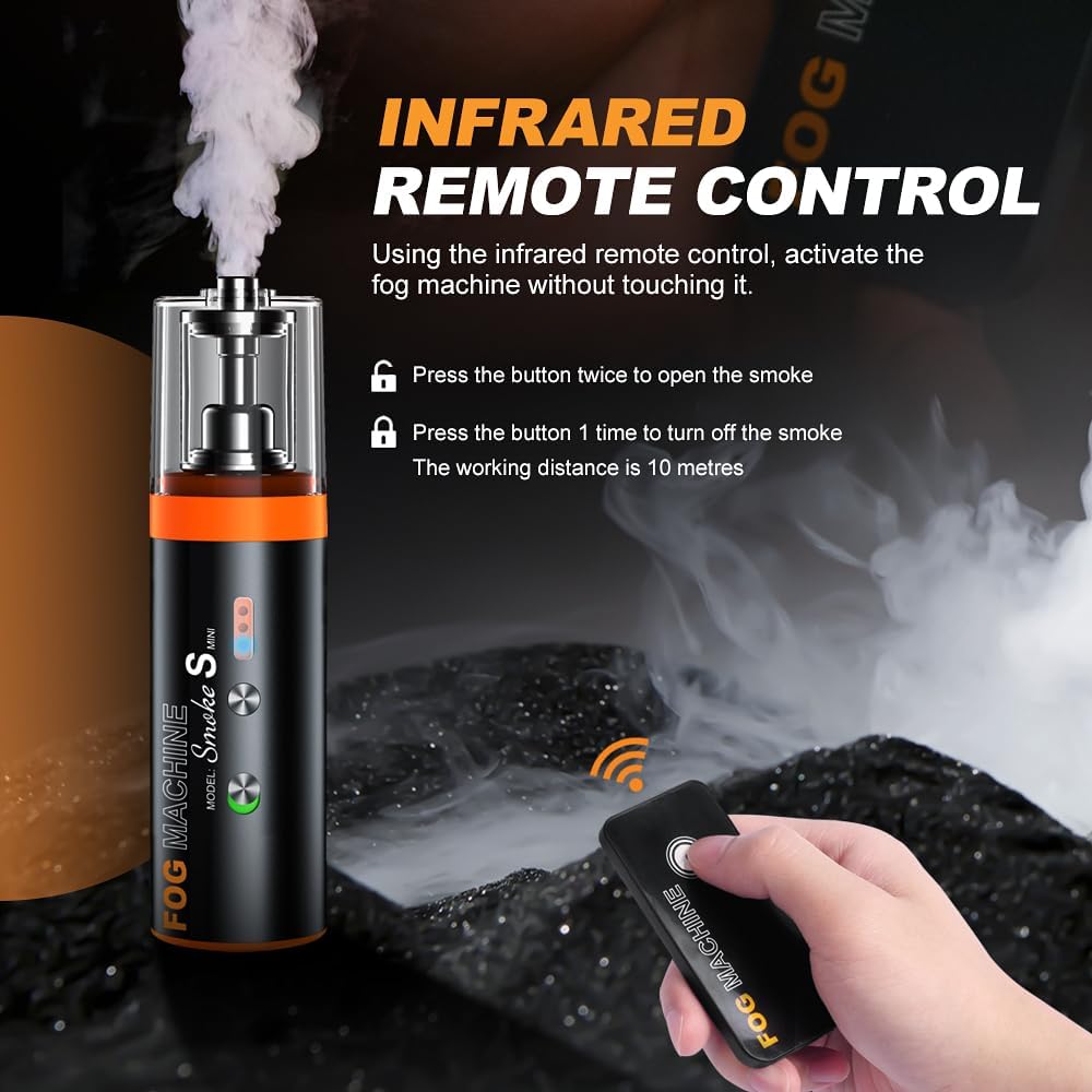 LENSGO Smoke S Mini with its infrared remote control, illustrating wireless operation.