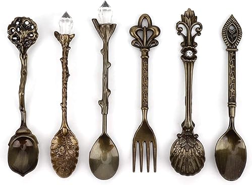 Juego de 6 cucharaditas innovadoras, vintage, retro, de aleación de zinc, juego de tenedores, pastel de azúcar, helado, cubiertos, accesorios de