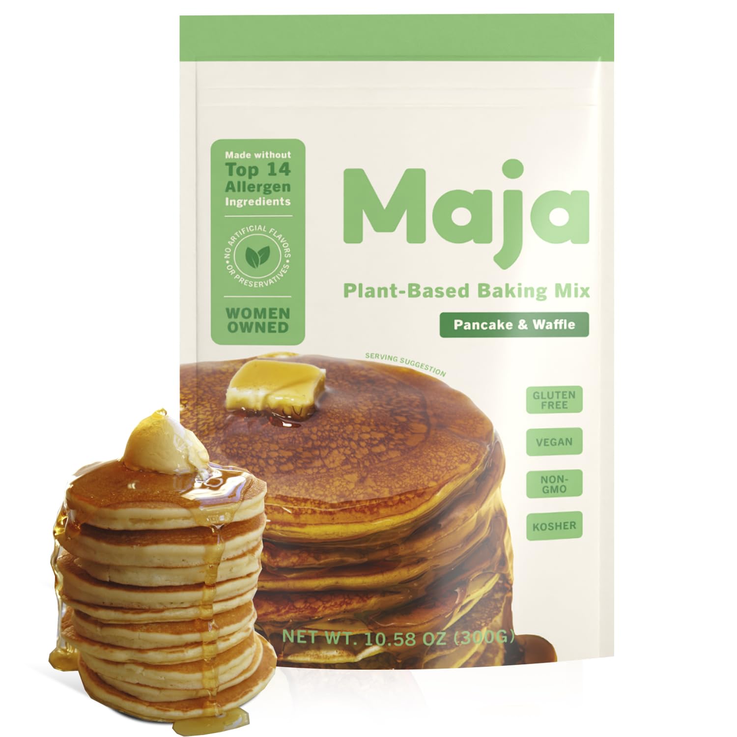 Maja Plant-Based Pancake Mix - Pack of 3 I Gluten Free Waffle Mix, 3 x 10 Vegan Pancakes, Easy to Make Waffle Batter for Cooking with Clean, Whole Ingredients & Allergen-Free, Quick & Healthier Baking Mixes