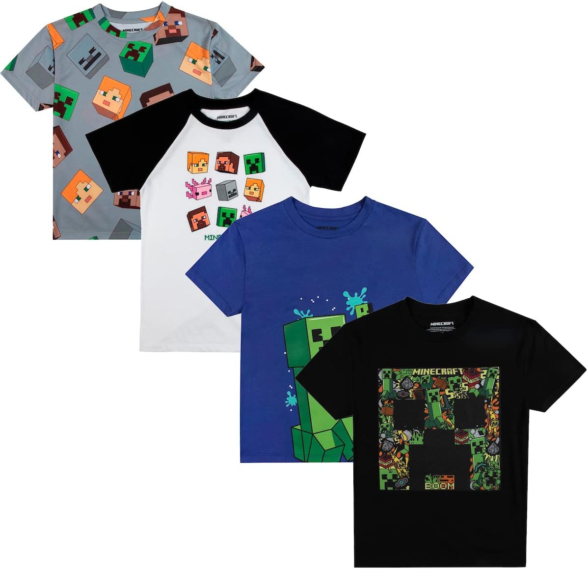 Minecraft 4-Pack Boy's Crew Neck Short Sleeve T-Shirt Combo Set