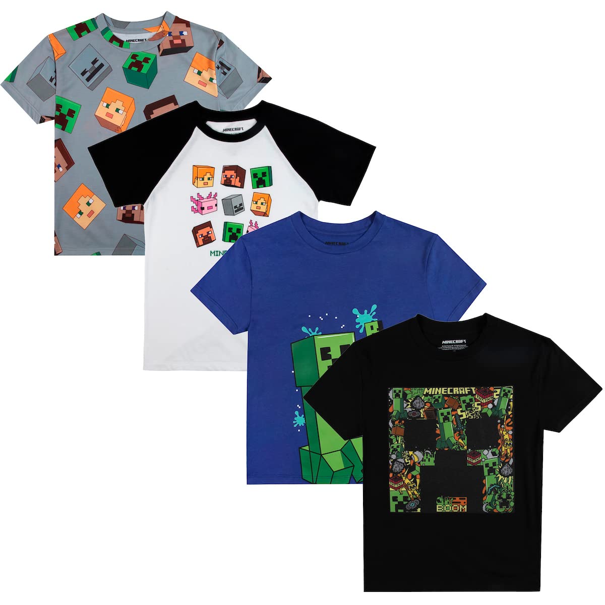 Minecraft 4-Pack Boy's Crew Neck Short Sleeve T-Shirt Combo Set
