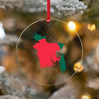 Country Outlines with Flag Acrylic Ornaments, Patriotic Country Flag Hanging Ornaments for Christmas Tree Decoration, Bangladesh Christmas Ornament Keepsake Souvenir Gift