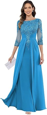 HANVAIOS Formal Mother of The Bride Dresses for Women Long Chiffon Modest Mother of The Groom Dress with Sleeves